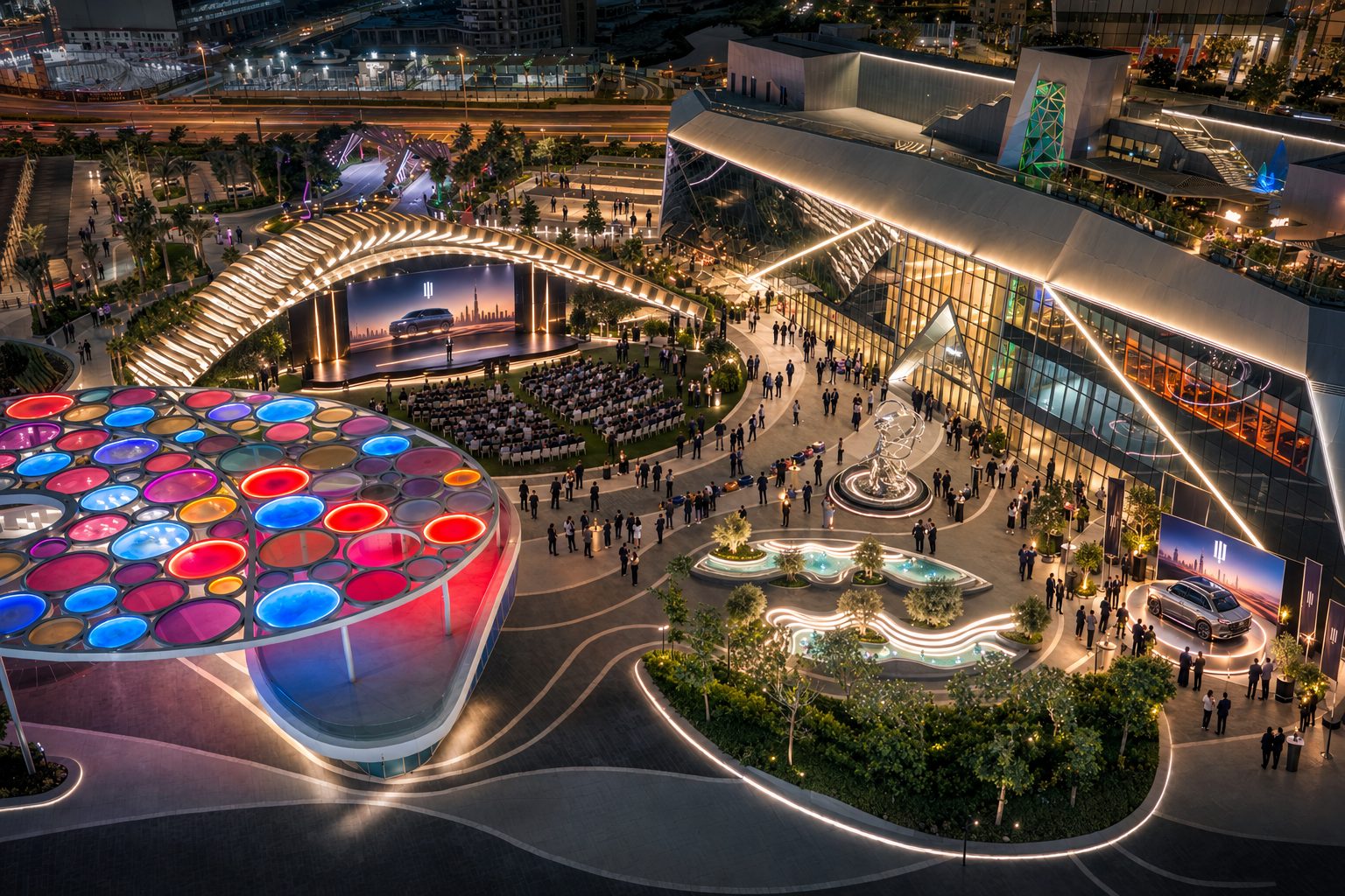 Event layout at Plaza Downtown DMCC with stage, seating and brand zones